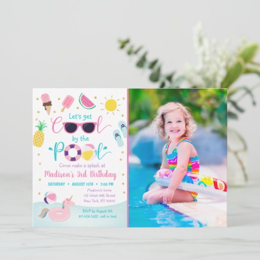 Laten we Cool Girls Pool Party Verjaardag krijgen Kaart (Staand voorkant)