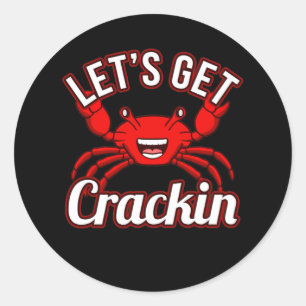 Laten we Crackin Seafood Crabbing Crab Lobster hal Ronde Sticker