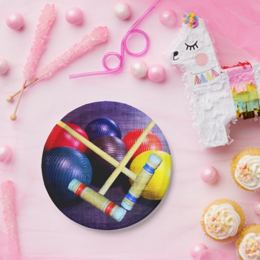 Laten we Croquet Grunge Style afspelen Papieren Bordje (Feest)