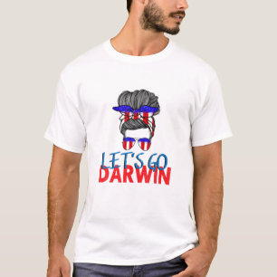 Laten we Darwin Women Girl US Flag Messy B T-shirt