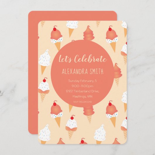 Laten we de 'Birthday Ice Cream Cone Pattern' vier Kaart (Voorkant / Achterkant)