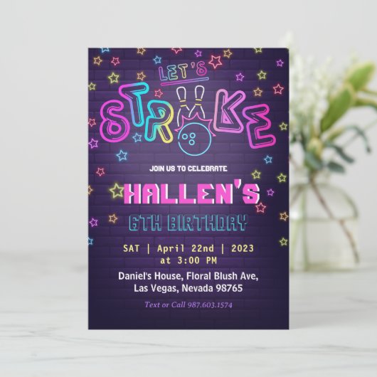 Laten we de Birthday Party strike Bowling halen Kaart (Staand voorkant)