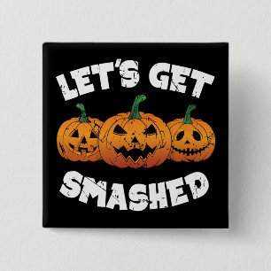 Laten we de gekruiste pompoenen Jack O Lantern Hal Vierkante Button 5,1 Cm