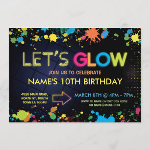 Laten we de Kinder partij Neon van Glow Birthday u Kaart
