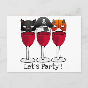 LATEN WE DE PARTIJ HALLOWEEN KOSTUME MASKS WINE GL UITNODIGING BRIEFKAART