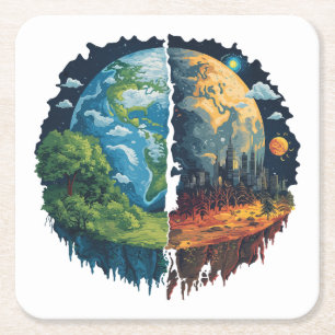 Laten we de planeet niet vernietigen vierkante kartonnen onderzetter