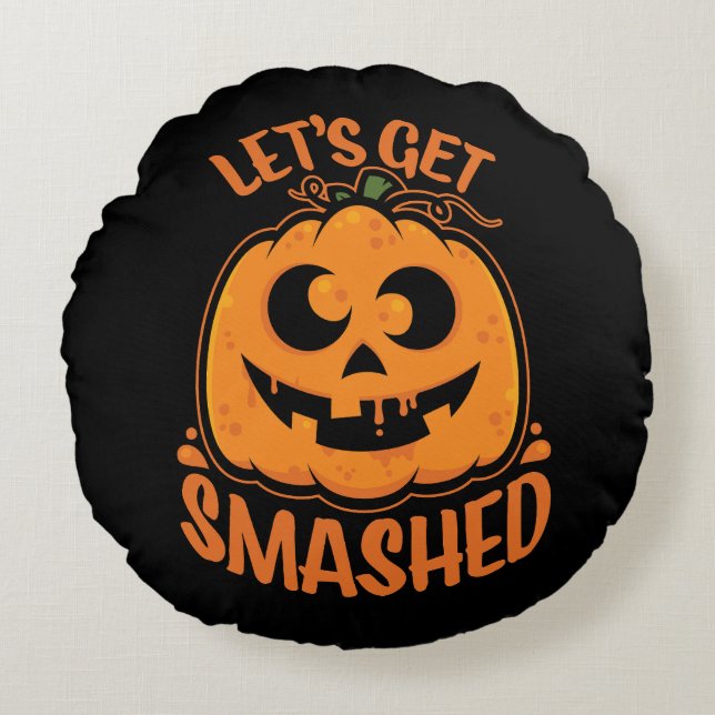 Laten we de tipsy Halloween Jack-O'-Lantern kapot  Rond Kussen (Voorkant)