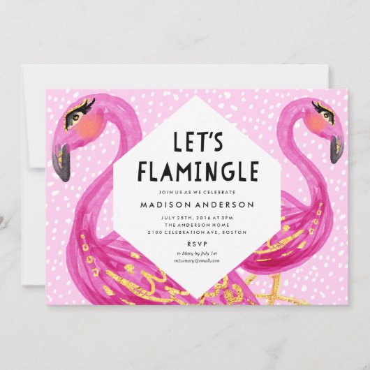 Laten we de uitnodiging van de Flamingle Party afs (Voorkant)