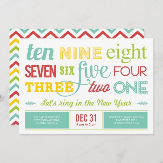 Laten we de uitnodiging van het nieuwjaarsfeest af (Voorkant / Achterkant)