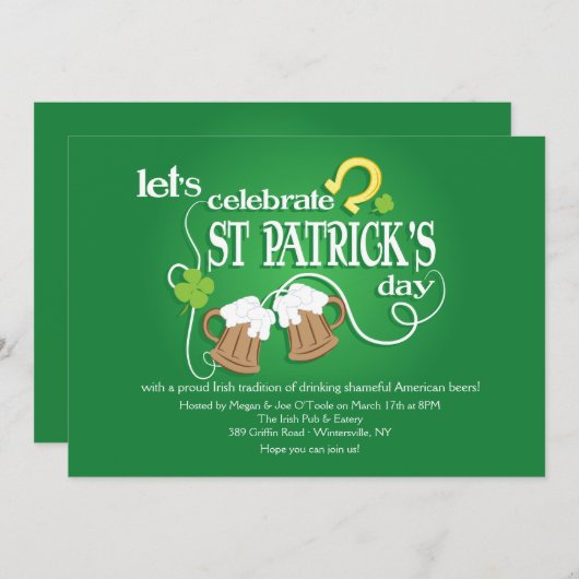 Laten we de uitnodiging voor St. Patrick's Day vie (Voorkant / Achterkant)