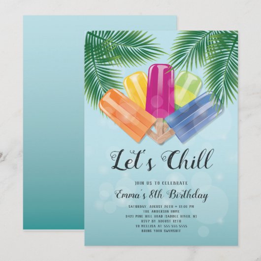 Laten we de verjaardagsuitnodiging van Popsicle ko Kaart (Voorkant / Achterkant)