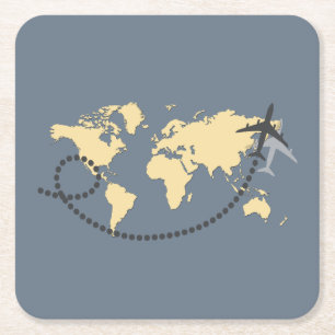 Laten we de wereldillustratie reizen vierkante kartonnen onderzetter