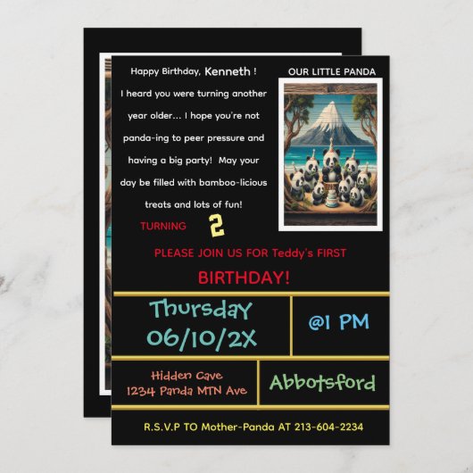 Laten we deze Panda Feestje Starten! Kaart (Voorkant / Achterkant)