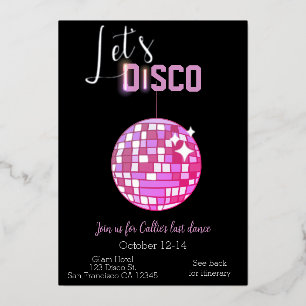 Laten we Disco Bachelorette Last Dance Neon Folie Uitnodiging
