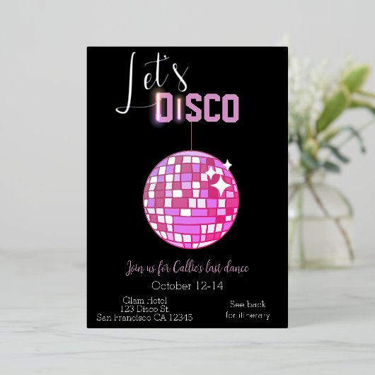 Laten we Disco Bachelorette Last Dance Neon Folie Uitnodiging (Staand Voorkant)