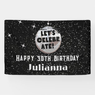 Laten we Disco Ball Black verjaardag vieren Spandoek