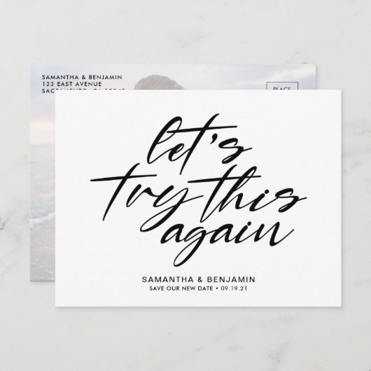 Laten we dit opnieuw proberen | Modern Weddenschap Aankondigingskaart (Voorkant / Achterkant)