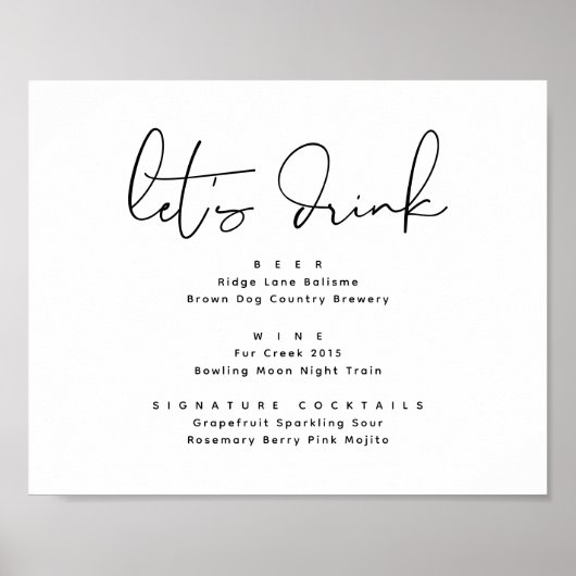 Laten we Drinken, Trouwfeest Bar teken Poster (Voorkant)