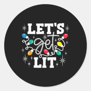 Laten we dronken kerstman hoed kerstverlichting kr ronde sticker