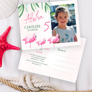 Laten we een aloha tropisch FLAMINGO foto verjaard Uitnodiging Briefkaart