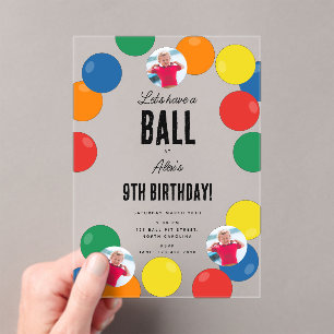 Laten we een Ball Kids verjaardagsfeestje thema he Acryl Uitnodigingen