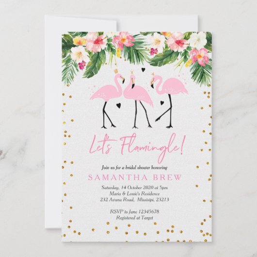 Laten we een Bruiloftsfeest Uitnodiging Flamingle (Voorkant)