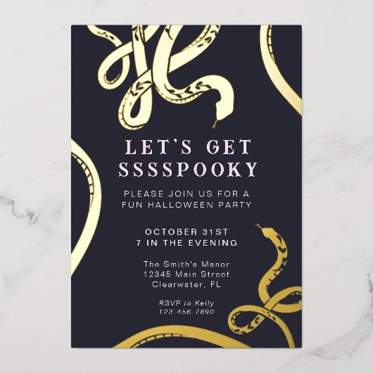 Laten we een enge slang Halloween folie uitnodigin Folie Uitnodiging (Voorkant)