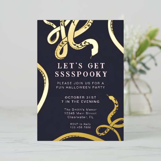 Laten we een enge slang Halloween folie uitnodigin Folie Uitnodiging (Staand Voorkant)