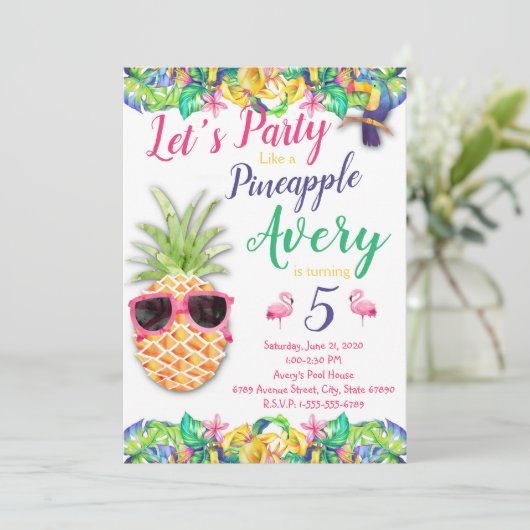 Laten we een feest houden als een ananas-feest kaart (Staand voorkant)