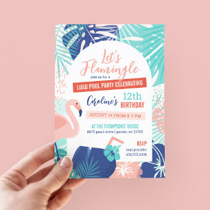 Laten we een Flamingle verjaardags Luau zwembadfee Kaart