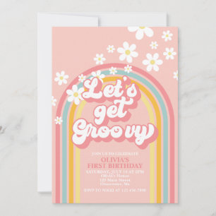Laten we een groovy retro regenboog verjaardag kri kaart