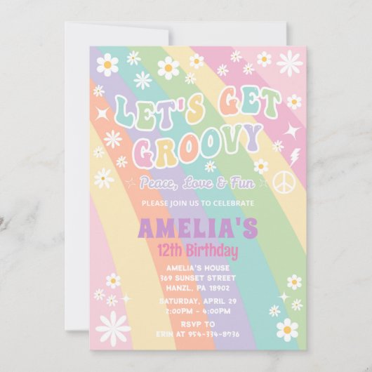 Laten we een groovy verjaardagsuitnodiging krijgen kaart (Voorkant)