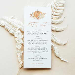 Laten we een klein pompoen babyshower menu kaart e