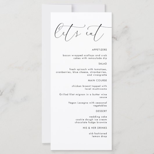 Laten we een modern, minimalistisch huwelijksmenu (Voorkant)