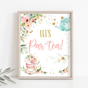 Laten we een Par-Tea Thee Feestje Baby Borrelende  Poster