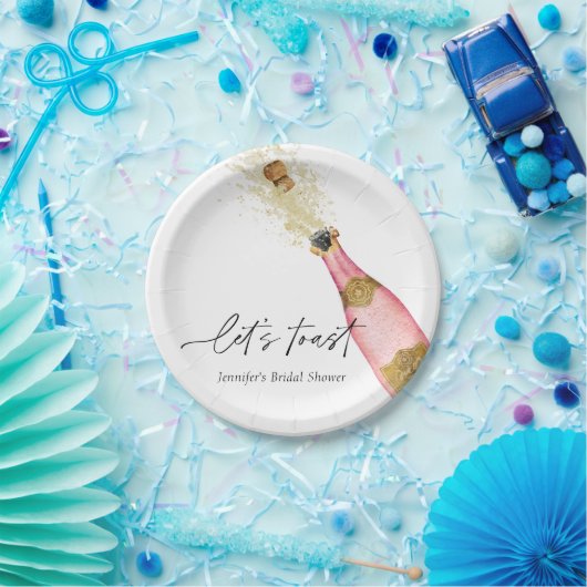 Laten we een roze bruidsfeest vieren papieren bordje (Feest)