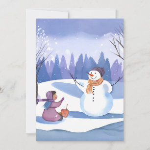Laten we een sneeuwpop bouwen Waterverf Wintersc Feestdagenkaart