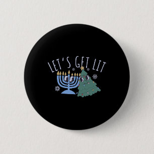 Laten we een verlichte kerstmatch van Chanoeka kri Ronde Button 5,7 Cm