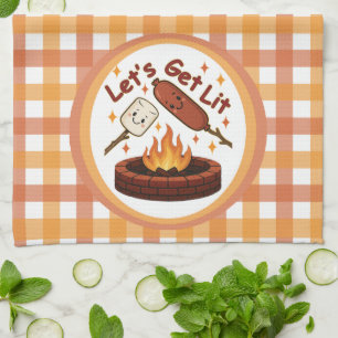 Laten we een vuurkorf aansteken – Cute Marshmallow Theedoek