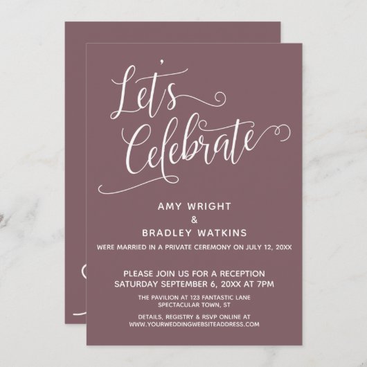 Laten we Elegante Donker Mauve Ontvangst-Only Vier Kaart (Voorkant / Achterkant)