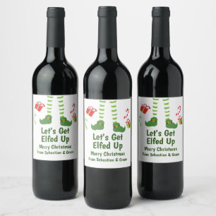 Laten we Elfed Up Christmas Humor gepersonaliseerd Wijn Etiket