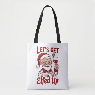 Laten we Elfenfeest Vieren Snarky Kerst Wijn Elf H Draagtas