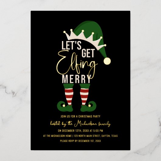 Laten we Elfing Merry Elf kerstgoud halen Folie Feestdagenkaart (Voorkant)