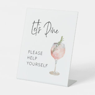 Laten we eten bord voor verjaardagsfeest reclamebord met voetstuk