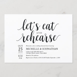 Laten we eten en repeteren, trouwdiner uitnodigt kaart