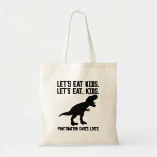 "Laten we eten, kinder" T-Rex interpunctie redt le Tote Bag