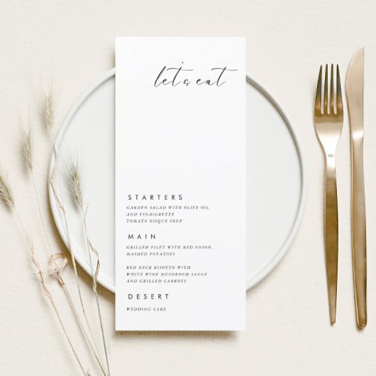 Laten we eten moderne minimalistische bruiloft men menu