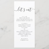 Laten we eten. Zwart-wit, eenvoudig script bruilof Menu (Voorkant)