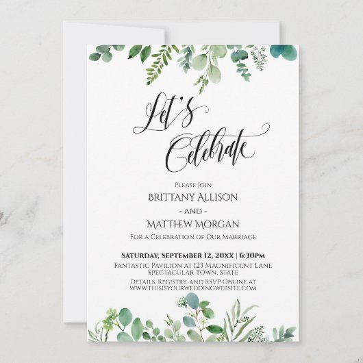 Laten we Eucalyptus Greenery Reception vieren Kaart (Voorkant)
