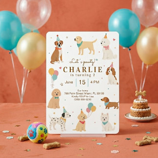 Laten we feest geven Cute hond puppy verjaardagsui Kaart